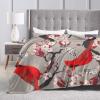 Avalokitesvara Cardinals Birds Cherry Flowers Flannel Blanket Super Soft and Warm for Bed Couch Sofa 120x90 Inch King Blanket for Family view 3