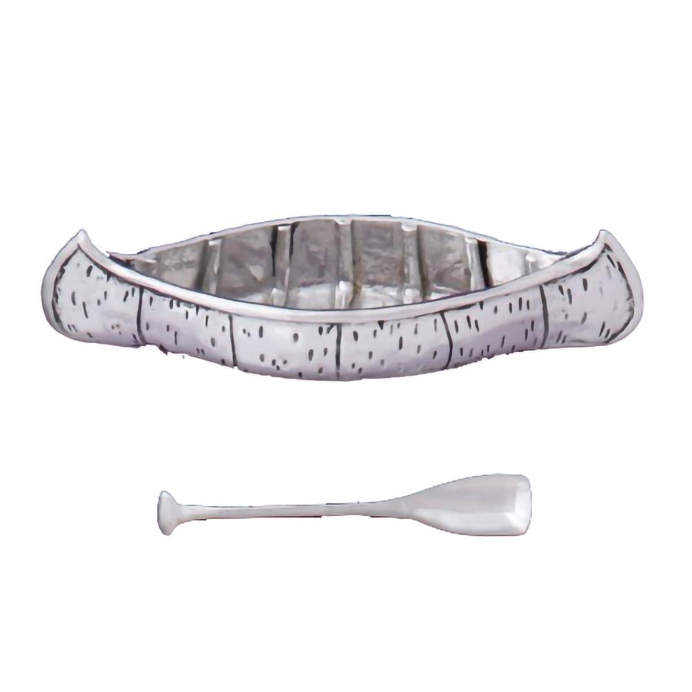 Basic Spirit Salt Bowl with Spoon - Canoe - Pewter Cellar Container Box for Salt, Spices, Snacks, Rice, Side Dishes, or Ice Cream
