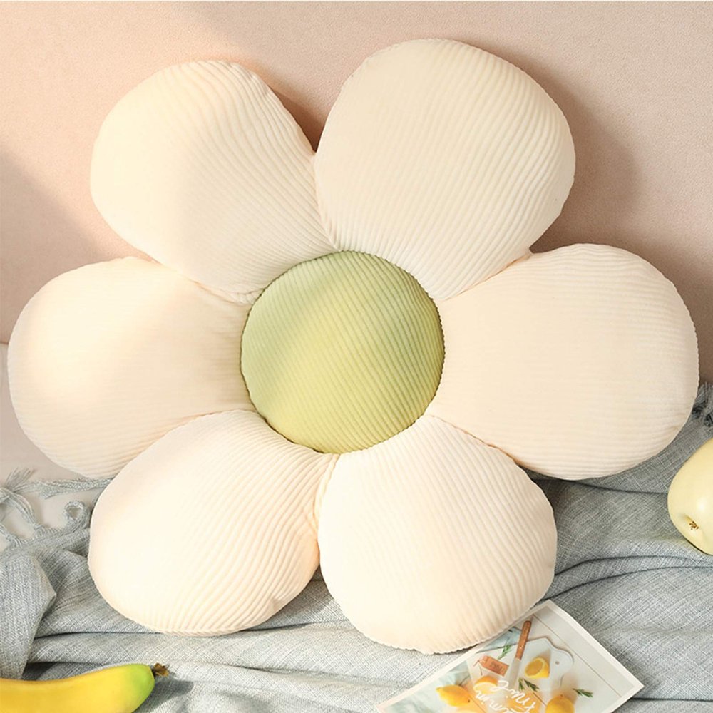 AHRIWINK Daisy Flower Shaped Cute Pillow Flower Floor Pillow Seating Cushion Decorative Throw Plush Pillow for Reading and Lounging Comfy Pillow Vivid Plush Stuffed Toy,White&Green,23.6in