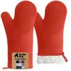 GORILLA GRIP BPA-Free Soft Silicone Oven Mitts, 14.5x8.3, Heat Resistant and Waterproof Cooking Gloves, Thick Cotton Lining, Flexible Gripping for Baking Grilling, Kitchen Potholders Set of 2, Coral view 1