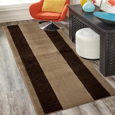 Custom Size Runner Rug Meander Design Extra Long Runner Rugs For Hallways 36 inch Wide x Pick Your Size By Feet Slip Skid Resistant Rubber Back Rug Runners ( Camel Beige, 18 ft x 36 in)