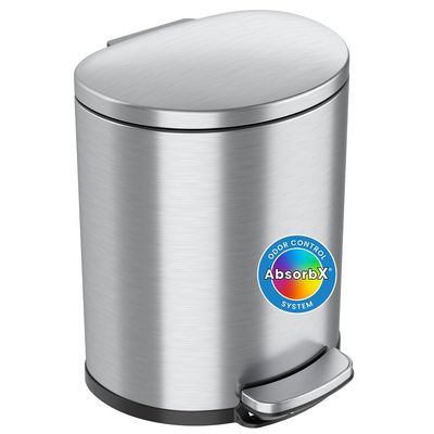 iTouchless SoftStep 5.3 Gallon Small Bathroom Trash Can with Odor Filter and Removable Inner Bucket, Stainless Steel, 20 Liter Semi-Round Step Pedal Garbage Bin for Bedroom, Home Office Cubicle