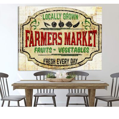 Farmers Market Kitchen Vintage Farmhouse Wall Decor Rustic Chic Bedroom Industrial Modern Art Primitive Country Home Print on Canvas