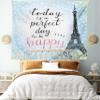 Ambesonne Eiffel Tower Tapestry King Size, Perfect Day Eiffel Tower Polka Dot Handwriting Typography Sketch Paris Print, Wall Hanging Bedspread Bed Cover Wall Decor, 104" X 88", Black Blue view 1