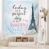 Ambesonne Eiffel Tower Tapestry King Size, Perfect Day Eiffel Tower Polka Dot Handwriting Typography Sketch Paris Print, Wall Hanging Bedspread Bed Cover Wall Decor, 104" X 88", Black Blue view 2