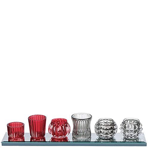 1 Set, 17.5 Inch Mirror Votive Tray Clear Red(7 Pcs) for Party & Events Decor