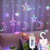 ALFEUND 138 Led Curtain String Light Star Moon Icicle Light with 8 Lighting Modes with Timer Remote USB Operated Dimmable Fairy String for Window Wall Home Decoration view 1