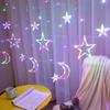 ALFEUND 138 Led Curtain String Light Star Moon Icicle Light with 8 Lighting Modes with Timer Remote USB Operated Dimmable Fairy String for Window Wall Home Decoration view 4