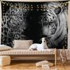 Ambesonne Leopard Tapestry King Size, Animal Eyes Aggressive Powerful Wildcat Profile Print Monochrome Design, Wall Hanging Bedspread Bed Cover Wall Decor, King Size, Black White Blue view 1