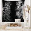 Ambesonne Leopard Tapestry King Size, Animal Eyes Aggressive Powerful Wildcat Profile Print Monochrome Design, Wall Hanging Bedspread Bed Cover Wall Decor, King Size, Black White Blue view 2