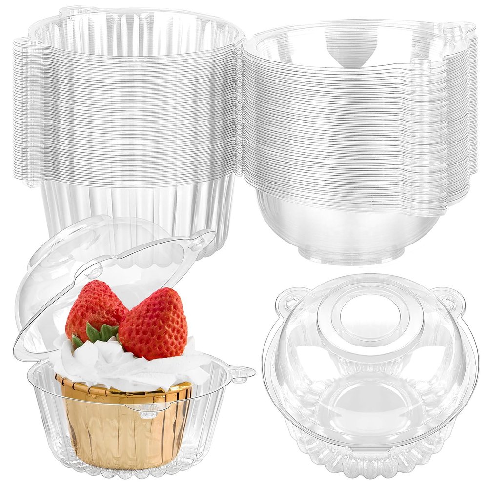 100ct Cupcake Holders Individual Cupcake Containers, Disposable Clear Plastic Single Cupcake Carrier with Dome Lid for Dessert To-Go, Muffin, Cheesecake, Pastries
