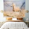 Ambesonne Horses Tapestry King Size, Palomino Horse in Sand Desert Blonde Male Hair Power Wild Animal, Wall Hanging Bedspread Bed Cover Wall Decor, 104" X 88", Purple Grey Peach view 1
