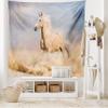 Ambesonne Horses Tapestry King Size, Palomino Horse in Sand Desert Blonde Male Hair Power Wild Animal, Wall Hanging Bedspread Bed Cover Wall Decor, 104" X 88", Purple Grey Peach view 2
