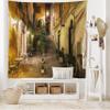 Ambesonne Italian Tapestry King Size, Old Courtyard Rome Italy Cafe Chairs City Historic Houses in Street, Wall Hanging Bedspread Bed Cover Wall Decor, King Size, Pale Yellow Green Orange view 2