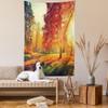 Ambesonne Fall Tapestry Queen Size, Vibrant Misty Day in Forest Sun Rays Trees Foliage Fallen Leaves Calm View, Wall Hanging Bedspread Bed Cover Wall Decor, 88" X 88", Orange Yellow Green view 2
