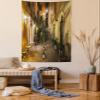 Ambesonne Italian Tapestry Queen Size, Old Courtyard Rome Italy Cafe Chairs City Historic Houses in Street, Wall Hanging Bedspread Bed Cover Wall Decor, Queen Size, Pale Yellow Green Orange view 1