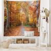 Ambesonne Fall Tapestry King Size, Pathway Covered Fallen Leaves Through Autumn Forest Vibrant Trees Print, Wall Hanging Bedspread Bed Cover Wall Decor, 104" X 88", Orange Yellow Green view 2