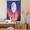 Ambesonne Fantasy Tapestry Queen Size, Young Woman with a Dog Under Huge Moon Starry Sky Celestial Friendship Art, Wall Hanging Bedspread Bed Cover Wall Decor, 88" X 88", Coral Indigo view 2