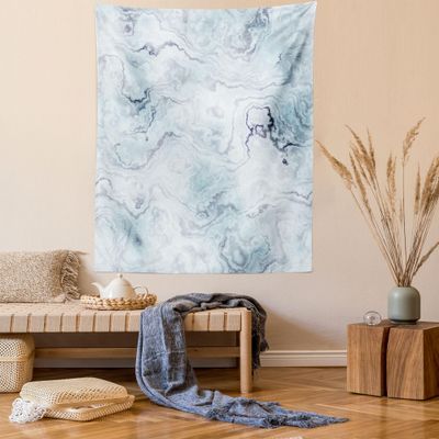 Ambesonne Marble Print Tapestry Queen Size, Soft Pastel Toned Abstract Wavy Pattern Ottoman Influences Image, Wall Hanging Bedspread Bed Cover Wall Decor, 88" X 88", Pale Blue Grey Mint
