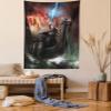 Ambesonne Dragon Tapestry Twin Size, Imaginary Wrath of Vikings Royal Boat Animal Head Storm Rays, Wall Hanging Bedspread Bed Cover Wall Decor, 68" X 88", Charcoal Grey Red view 1