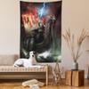 Ambesonne Dragon Tapestry Queen Size, Imaginary Wrath of Vikings Royal Boat Animal Head Storm Rays, Wall Hanging Bedspread Bed Cover Wall Decor, 88" X 88", Charcoal Grey Red view 2