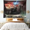 Ambesonne Dragon Tapestry King Size, Imaginary Wrath of Vikings Royal Boat Animal Head Storm Rays, Wall Hanging Bedspread Bed Cover Wall Decor, 104" X 88", Charcoal Grey Red view 1