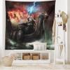 Ambesonne Dragon Tapestry King Size, Imaginary Wrath of Vikings Royal Boat Animal Head Storm Rays, Wall Hanging Bedspread Bed Cover Wall Decor, 104" X 88", Charcoal Grey Red view 2