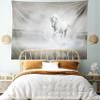 Ambesonne Horses Tapestry King Size, Wild Horse Running Through Water Dramatic for the Motivation of Life Art, Wall Hanging Bedspread Bed Cover Wall Decor, 104" X 88", Black and White view 1