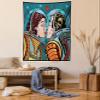 Ambesonne Love Tapestry Queen Size, Space Man and Woman Astronauts Kissing Science Cosmos Couple Pop Art Design Print, Wall Hanging Bedspread Bed Cover Wall Decor, 88" X 88", Orange Teal view 1