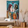 Ambesonne Love Tapestry Queen Size, Space Man and Woman Astronauts Kissing Science Cosmos Couple Pop Art Design Print, Wall Hanging Bedspread Bed Cover Wall Decor, 88" X 88", Orange Teal view 2