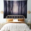 Ambesonne Forest Tapestry King Size, Path in Dark Deep Woodland Fog Halloween Creepy Twisted Branches Picture, Wall Hanging Bedspread Bed Cover Wall Decor, King Size, Grey Purple view 1