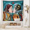 Ambesonne Love Tapestry King Size, Space Man and Woman Astronauts Kissing Science Cosmos Couple Pop Art Design Print, Wall Hanging Bedspread Bed Cover Wall Decor, 104" X 88", Orange Teal view 2
