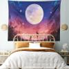 Ambesonne Fantasy Tapestry King Size, Young Woman with a Dog Under Huge Moon Starry Sky Celestial Friendship Art, Wall Hanging Bedspread Bed Cover Wall Decor, 104" X 88", Coral Indigo view 1