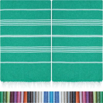 HAVLULAND |Pack of 2| Turkish Beach Towels Oversized 39x71, 100% Turkish Cotton Sand Free Quick Dry Absorbent Towel Travel Blanket for Adults Beach Gift Beach Essentials - Green
