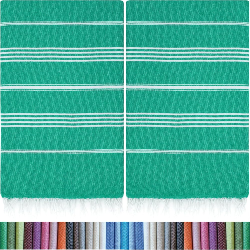 HAVLULAND |Pack of 2| Turkish Beach Towels Oversized 39x71, 100% Turkish Cotton Sand Free Quick Dry Absorbent Towel Travel Blanket for Adults Beach Gift Beach Essentials - Green