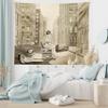 Ambesonne Jazz Music Tapestry King Size, Illustration of a Guitarist in an Old Street of New York Buildings Music Cityscape, Wall Hanging Bedspread Bed Cover Wall Decor, 104" X 88", Beige view 1