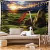 Ambesonne King Tapestry King Size, Arthur Camelot Myth in England Ireland Fields Invincible Myth Image, Wall Hanging Bedspread Bed Cover Wall Decor, 104" X 88", Green Blue Red view 1