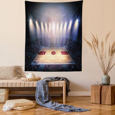 Ambesonne Basketball Tapestry Twin Size, Crowded Basketball Arena Just Before Game Starts Tournament Theme, Wall Hanging Bedspread Bed Cover Wall Decor, 68" X 88", Brown Beige