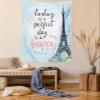 Ambesonne Eiffel Tower Tapestry Queen Size, Perfect Day Eiffel Tower Polka Dot Handwriting Typography Sketch Paris Print, Wall Hanging Bedspread Bed Cover Wall Decor, 88" X 88", Black Blue view 1