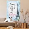 Ambesonne Eiffel Tower Tapestry Queen Size, Perfect Day Eiffel Tower Polka Dot Handwriting Typography Sketch Paris Print, Wall Hanging Bedspread Bed Cover Wall Decor, 88" X 88", Black Blue view 2