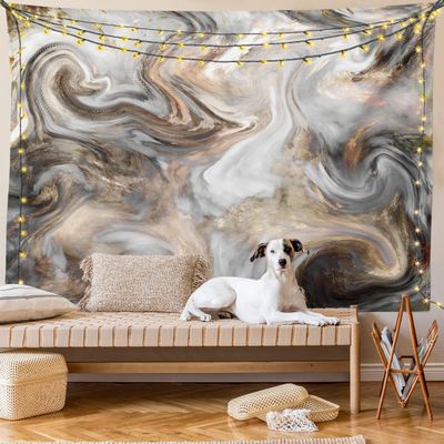 Ambesonne Marble Print Tapestry King Size, Retro Style Paintbrush Colors in Marbling Texture Watercolor Art, Wall Hanging Bedspread Bed Cover Wall Decor, 104" X 88", Sand Brown Pale Grey