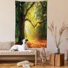 Ambesonne Leaves Tapestry Queen Size, Majestic Mighty Oak Tree with Largely Broader Leaves Forest Sun Rays Nature, Wall Hanging Bedspread Bed Cover Wall Decor, 88" X 88", Green Orange view 2