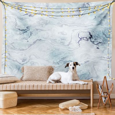 Ambesonne Marble Print Tapestry King Size, Soft Pastel Toned Abstract Wavy Pattern Ottoman Influences Image, Wall Hanging Bedspread Bed Cover Wall Decor, 104" X 88", Pale Blue Grey Mint