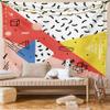 Ambesonne Abstract Tapestry King Size, Modern Geometric Trippy Triangles Cubes Circles Rollers Dots Print, Wall Hanging Bedspread Bed Cover Wall Decor, 104" X 88", Coral Pink view 1