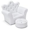 Costzon Kids Sofa, Children Upholstered Sofa with Ottoman, Princess Sofa with Diamond Decoration, Ottoman, Smooth PVC Leather Toddler Chair, Kids Couch for Preschool Boys and Girls Gift (White) view 1