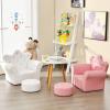 Costzon Kids Sofa, Children Upholstered Sofa with Ottoman, Princess Sofa with Diamond Decoration, Ottoman, Smooth PVC Leather Toddler Chair, Kids Couch for Preschool Boys and Girls Gift (White) view 2