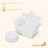 Costzon Kids Sofa, Children Upholstered Sofa with Ottoman, Princess Sofa with Diamond Decoration, Ottoman, Smooth PVC Leather Toddler Chair, Kids Couch for Preschool Boys and Girls Gift (White) view 3