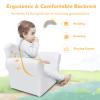 Costzon Kids Sofa, Children Upholstered Sofa with Ottoman, Princess Sofa with Diamond Decoration, Ottoman, Smooth PVC Leather Toddler Chair, Kids Couch for Preschool Boys and Girls Gift (White) view 4