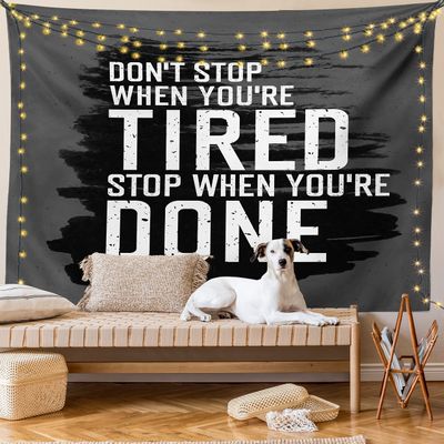 Ambesonne Fitness Tapestry King Size, Words Dont Stop Encouraging Keep Moving Brush Strokes, Wall Hanging Bedspread Bed Cover Wall Decor, 104" X 88", Charcoal Grey White