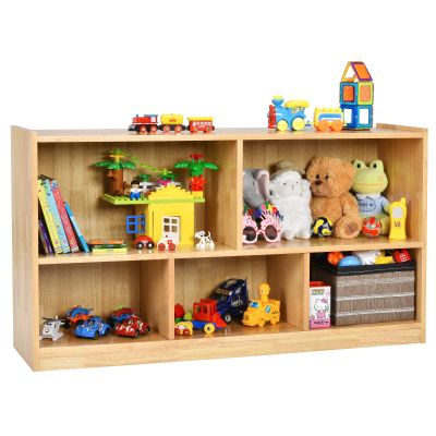 Costzon 2-Shelf Bookcase for Kids, Wooden Toy Storage Organizer for Books Toys, 5-Section Freestanding Classroom Daycare Montessori Bookshelf for Preschool, Home Playroom & Kindergarten (Burlywood)